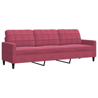 Driezitsbank 210 cm fluweel wijnrood