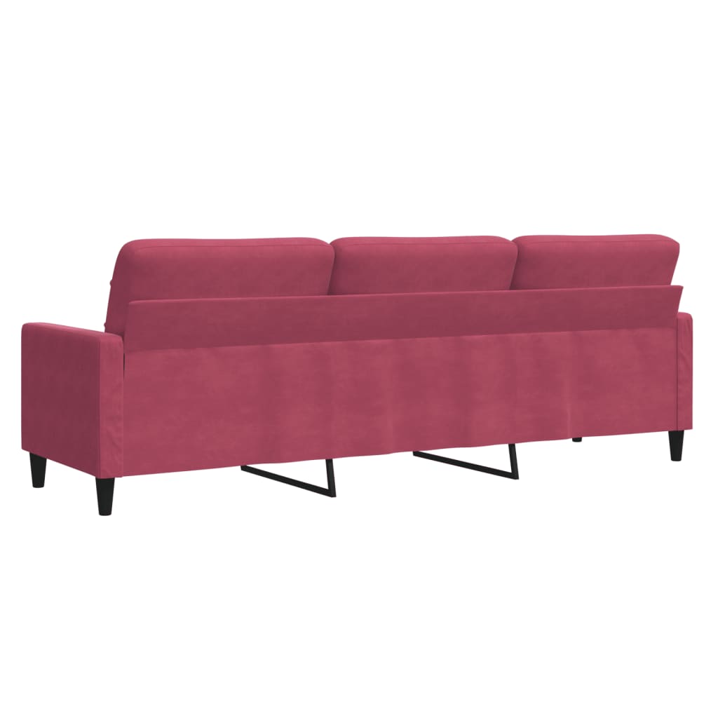 Driezitsbank 210 cm fluweel wijnrood