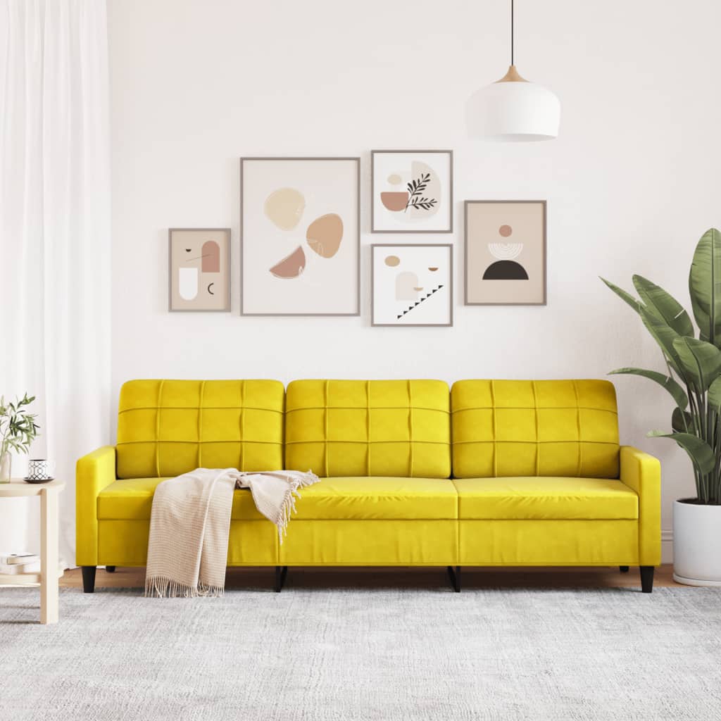 Driezitsbank 210 cm fluweel geel