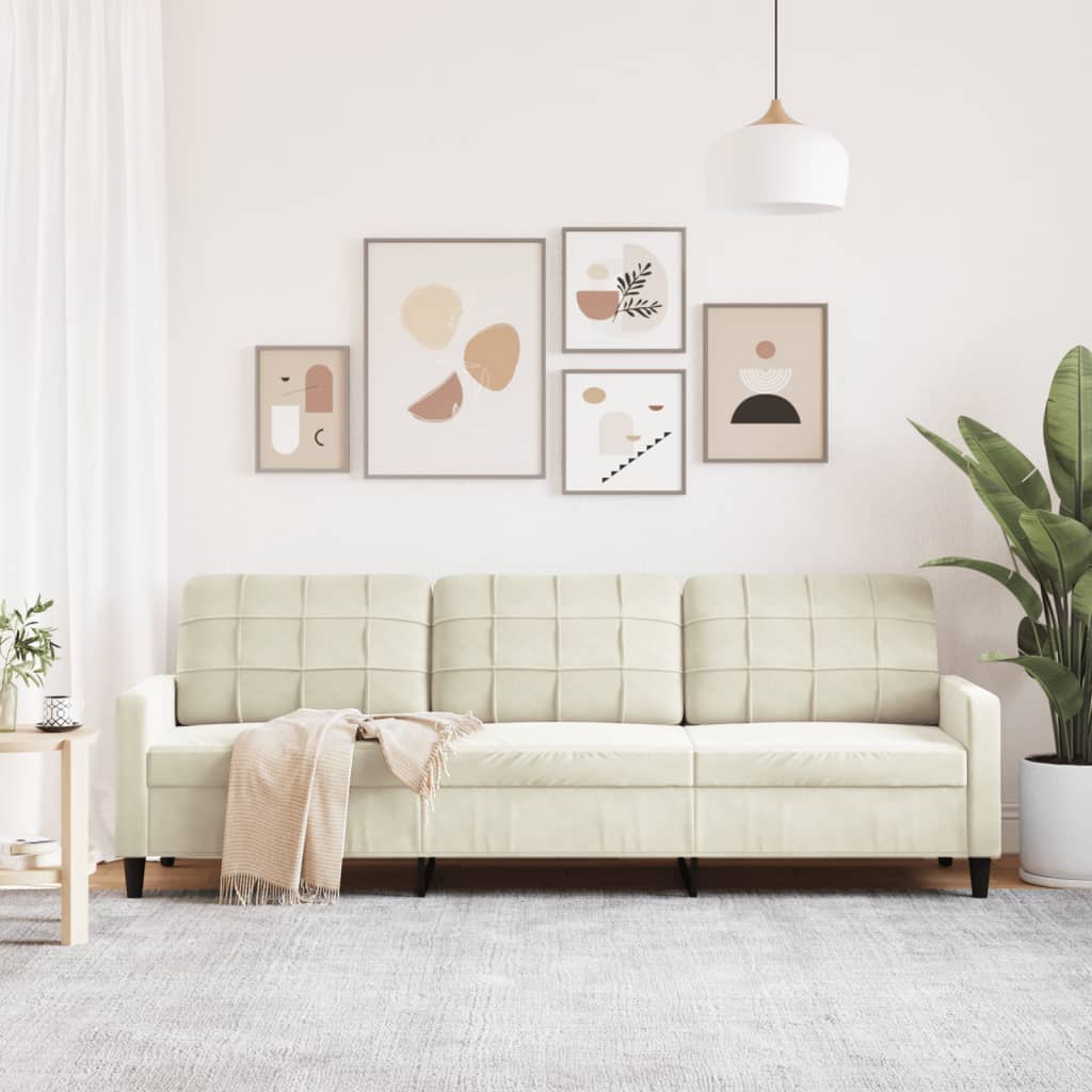Driezitsbank 210 cm fluweel crèmekleurig