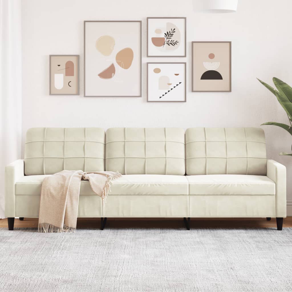 Driezitsbank 210 cm fluweel crèmekleurig