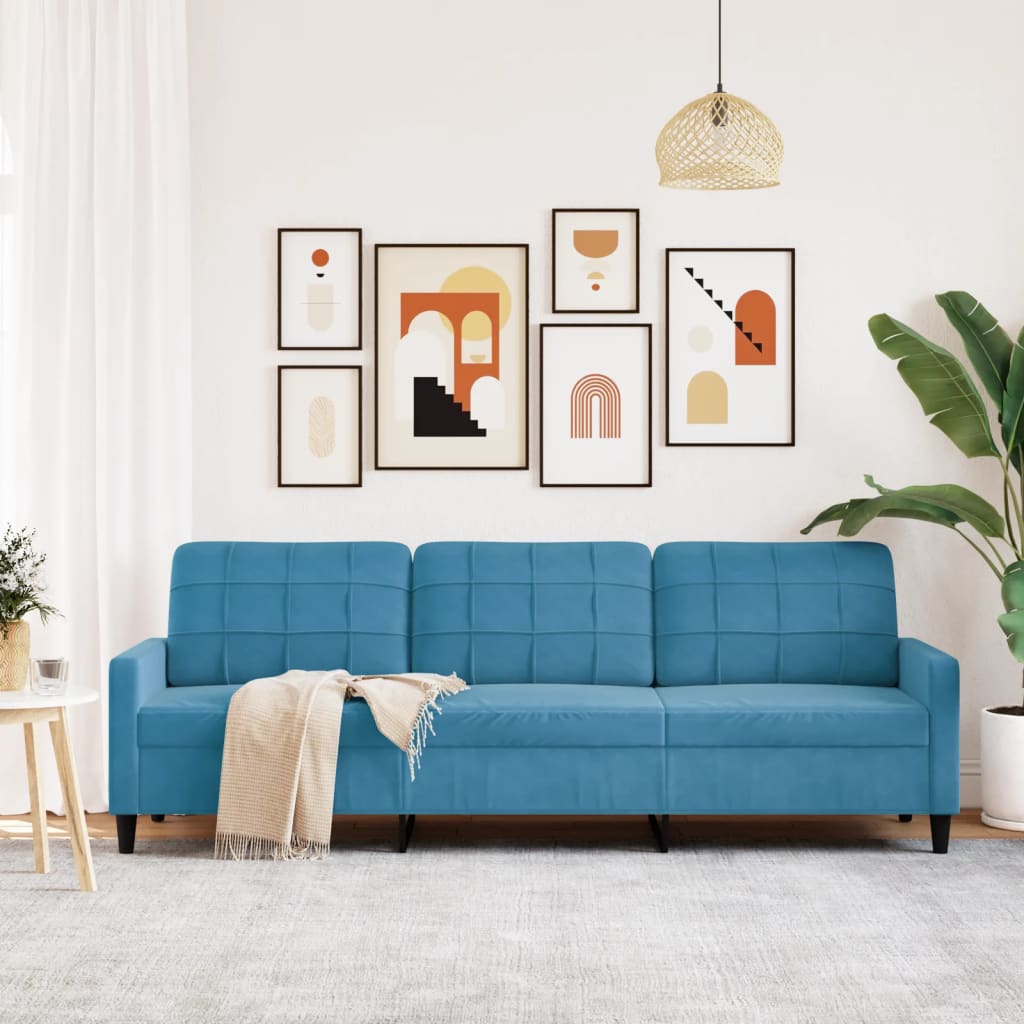 Driezitsbank 210 cm fluweel blauw