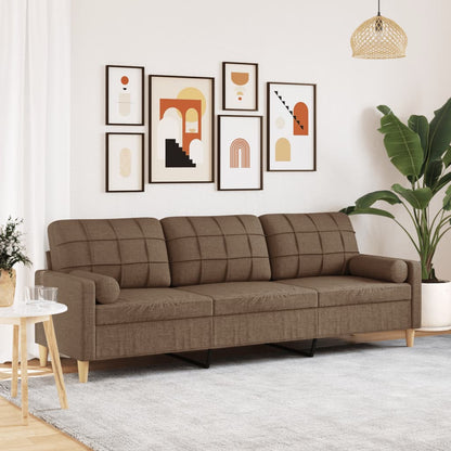 Driezitsbank met sierkussens 210 cm stof bruin