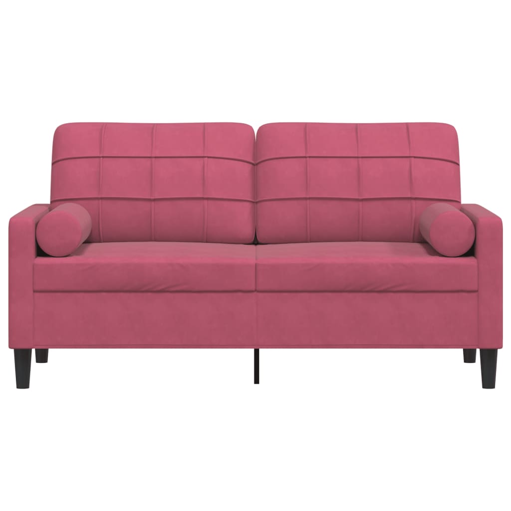 Tweezitsbank met sierkussens 140 cm fluweel wijnrood