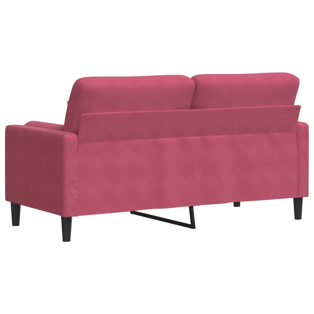Tweezitsbank met sierkussens 140 cm fluweel wijnrood