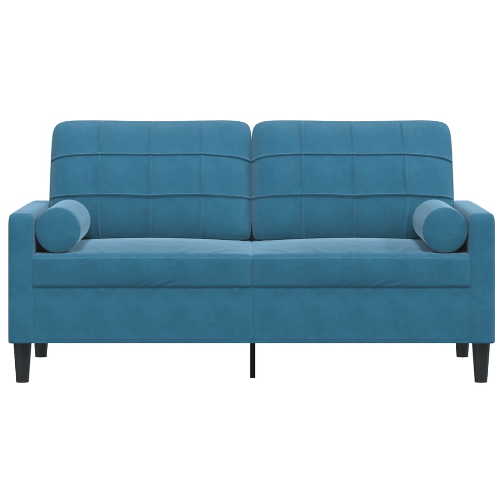 Tweezitsbank met sierkussens 140 cm fluweel blauw