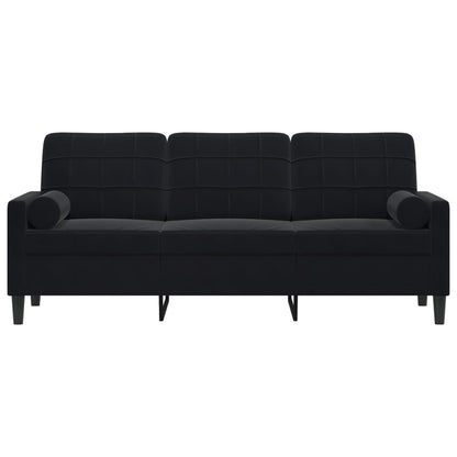 Driezitsbank met sierkussens 180 cm fluweel zwart