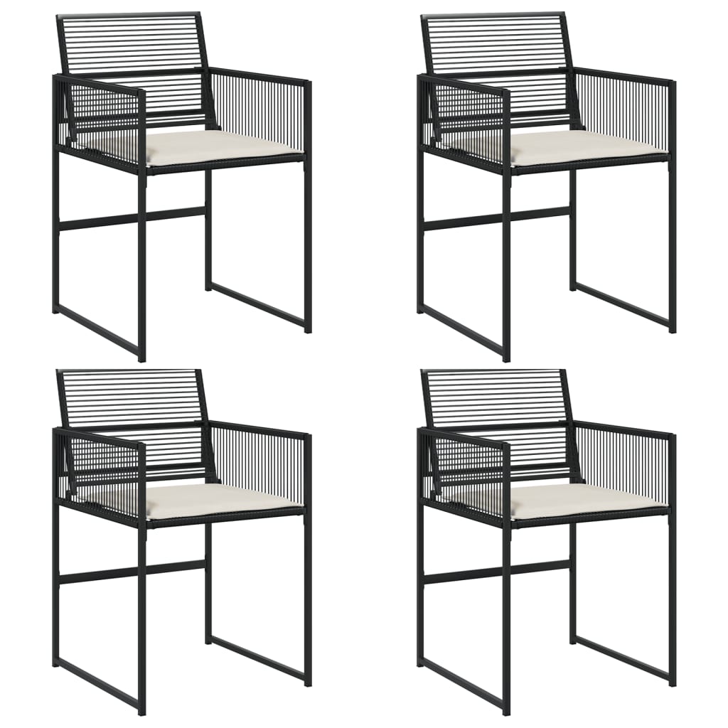Tuinstoelen 4 st met kussens poly rattan zwart