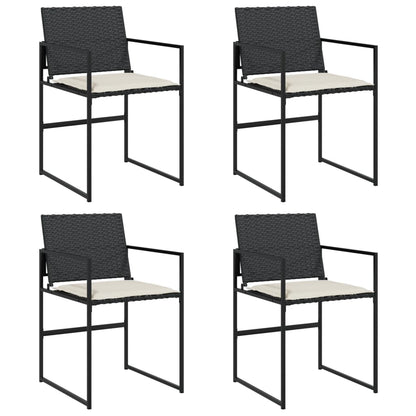 Tuinstoelen 4 st met kussens poly rattan zwart