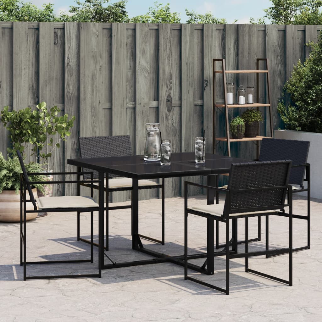 Tuinstoelen 4 st met kussens poly rattan zwart