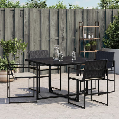 Tuinstoelen 4 st met kussens poly rattan zwart