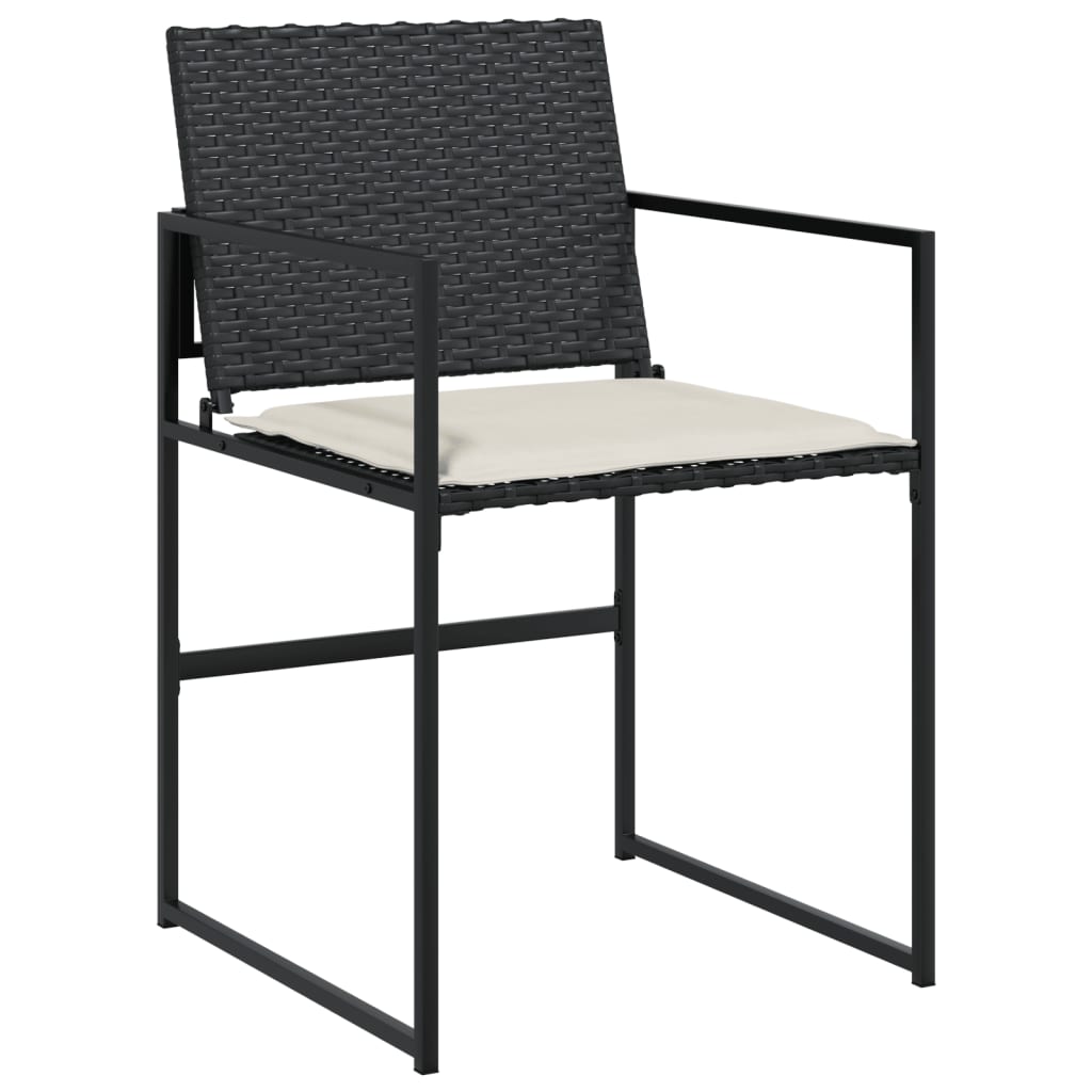 Tuinstoelen 4 st met kussens poly rattan zwart