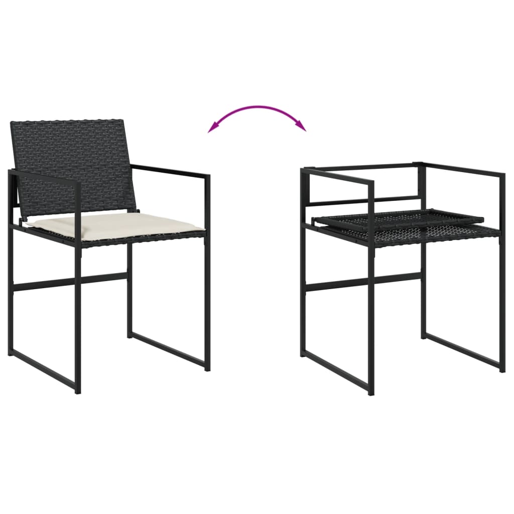 Tuinstoelen 4 st met kussens poly rattan zwart