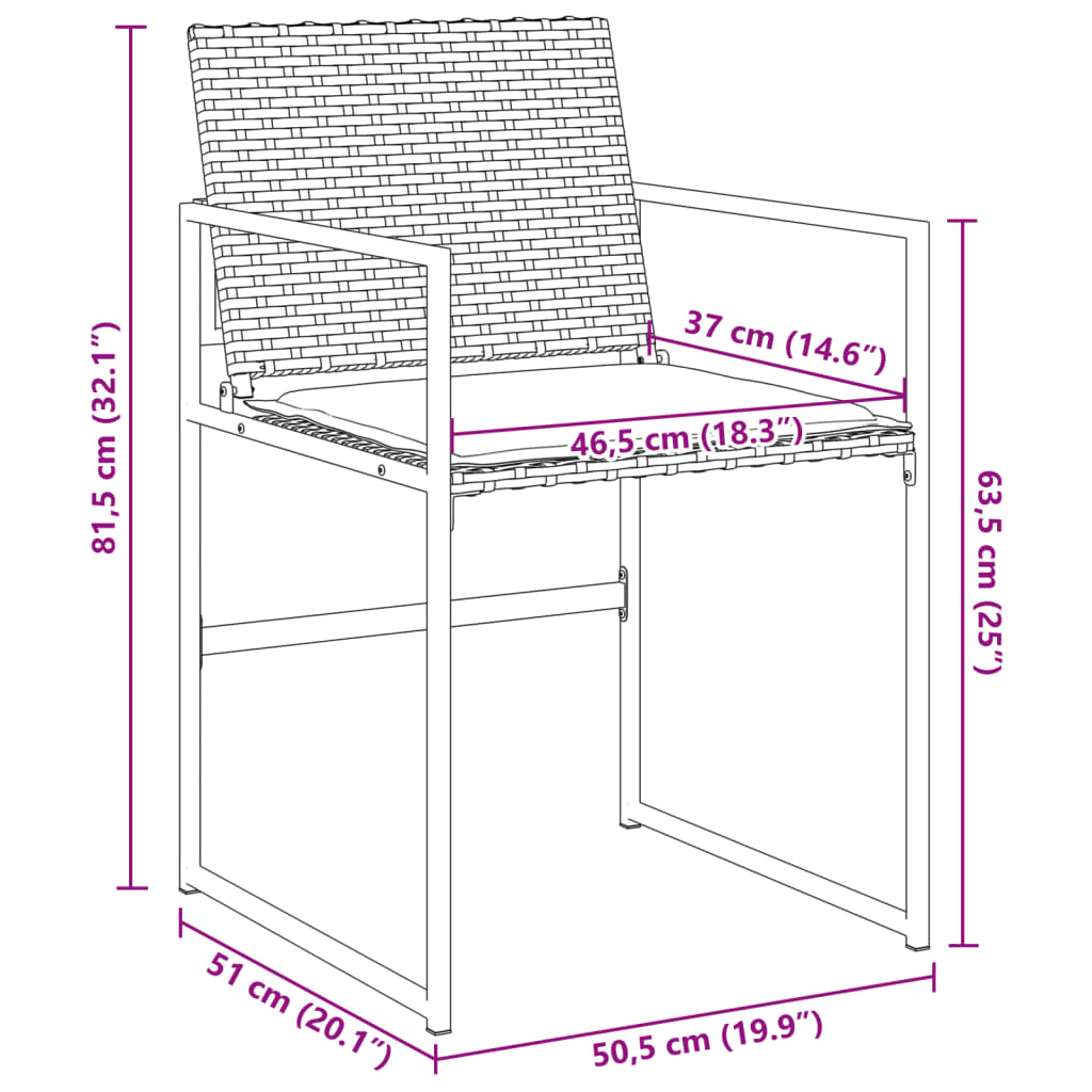 Tuinstoelen 4 st met kussens poly rattan zwart
