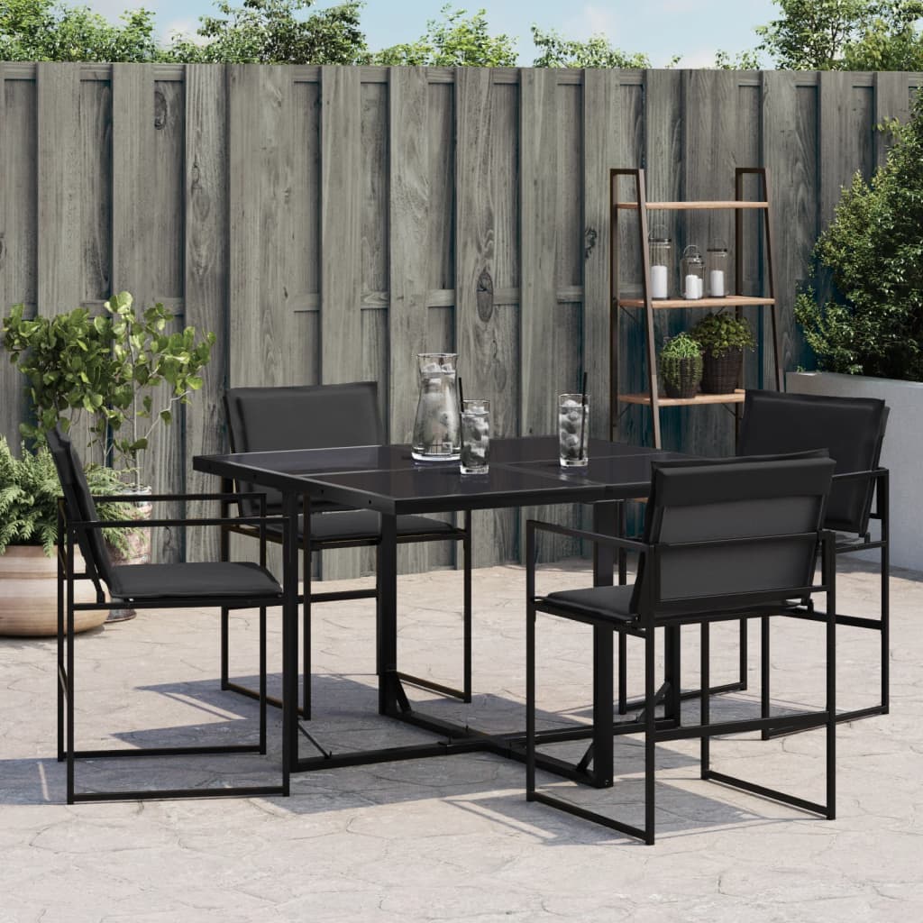 Tuinstoelen 4 st met kussens staal en textileen zwart