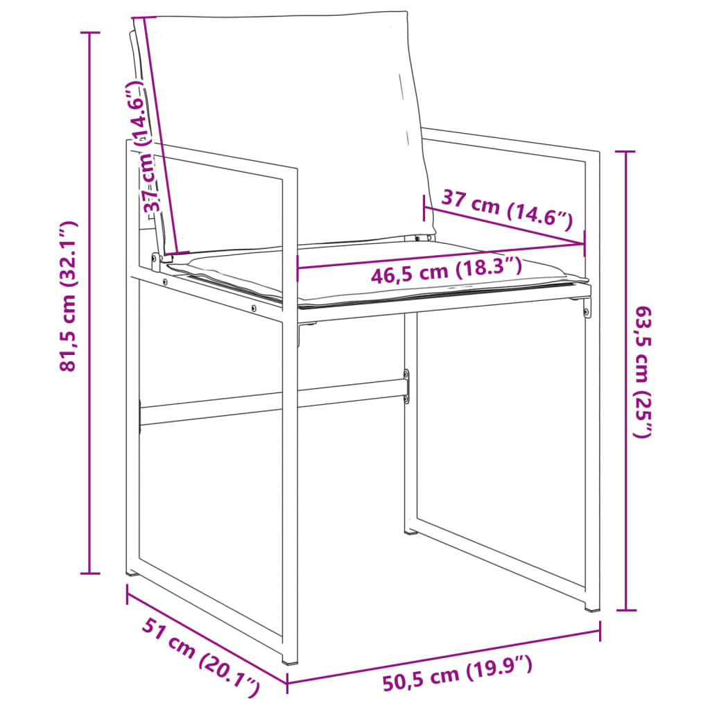 Tuinstoelen 4 st met kussens staal en textileen zwart