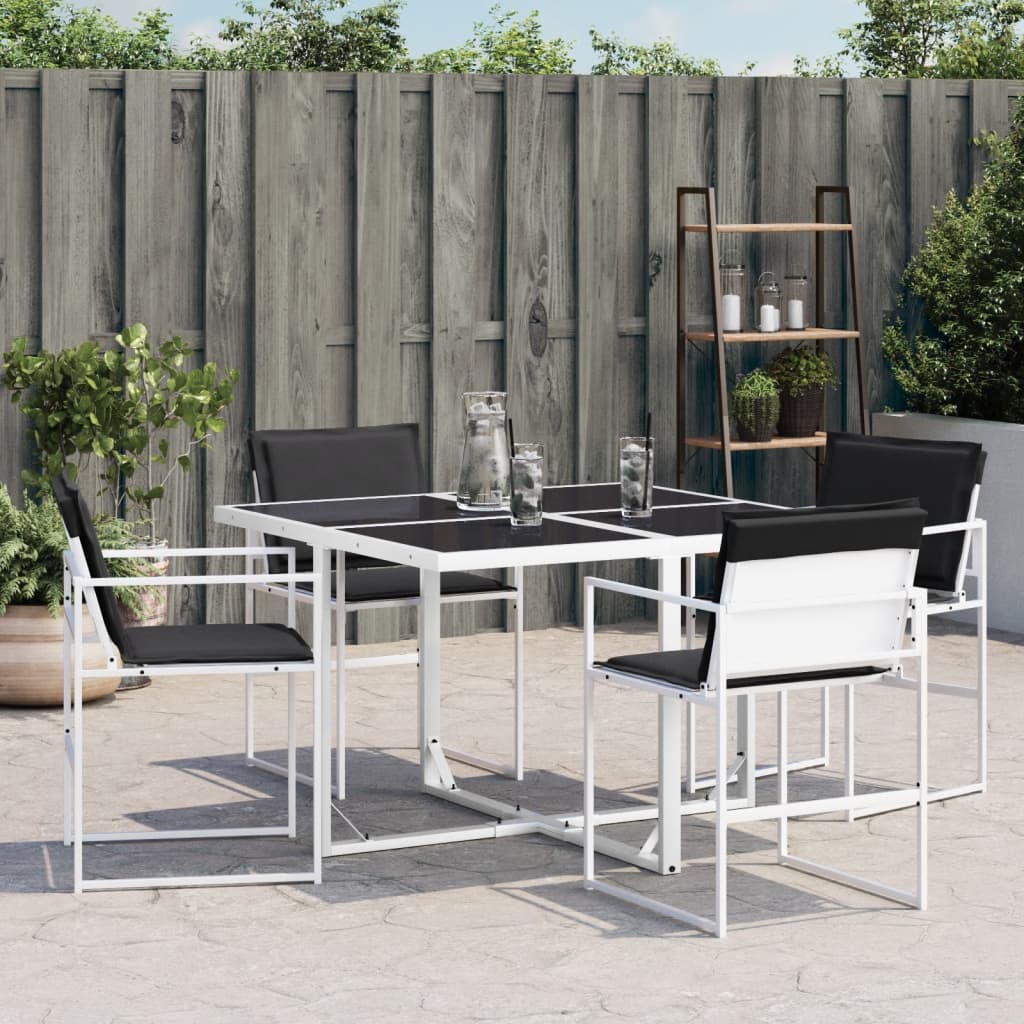 Tuinstoelen 4 st met kussens staal en textileen wit