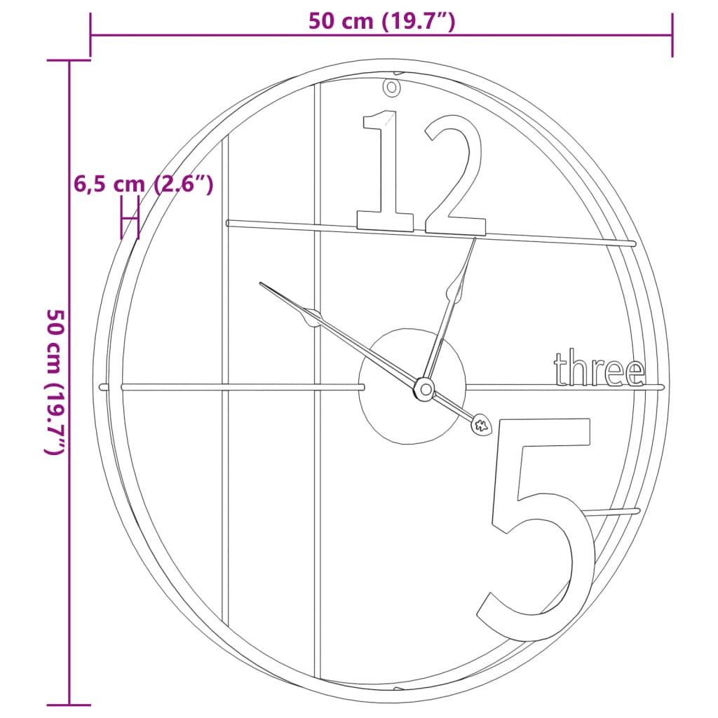Wandklok Ø50 Cm Ijzer Zwart