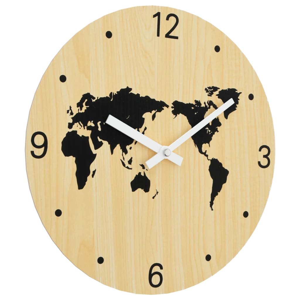 Wandklok Ø30 Cm Bewerkt Hout Geel en zwart