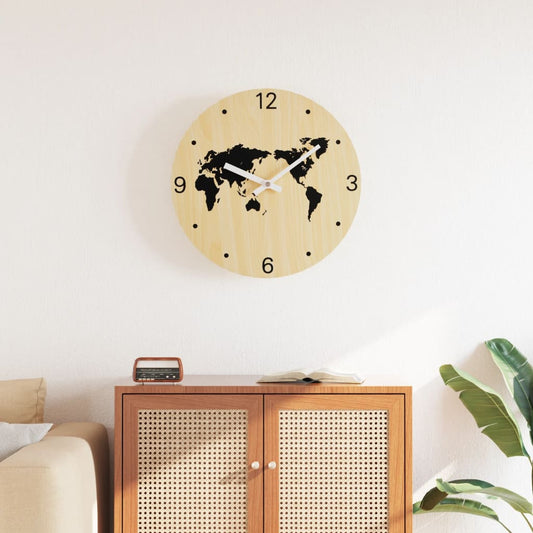 Wandklok Ø30 Cm Bewerkt Hout Geel en zwart