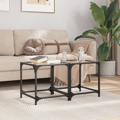 Salontafels 2 st met transparant glazen blad 40x40x40 cm staal