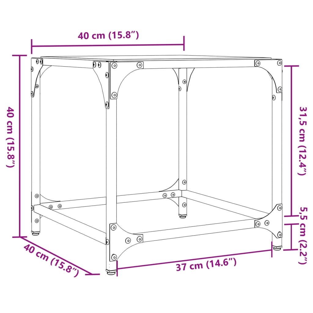 Salontafels 2 st met transparant glazen blad 40x40x40 cm staal