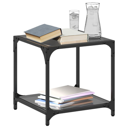 Salontafels 2 st met zwart glazen blad 40x40x40 cm staal
