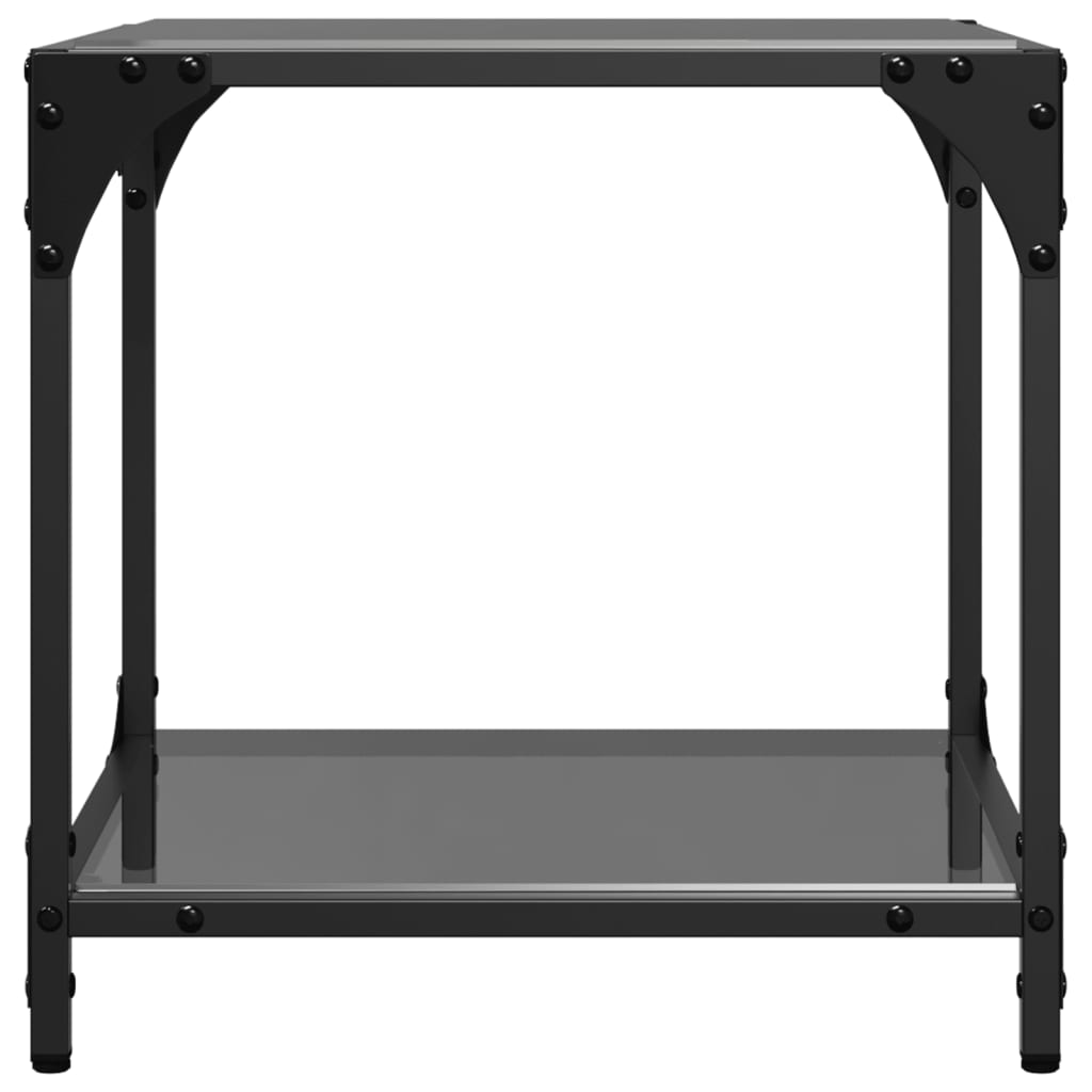 Salontafels 2 st met zwart glazen blad 40x40x40 cm staal