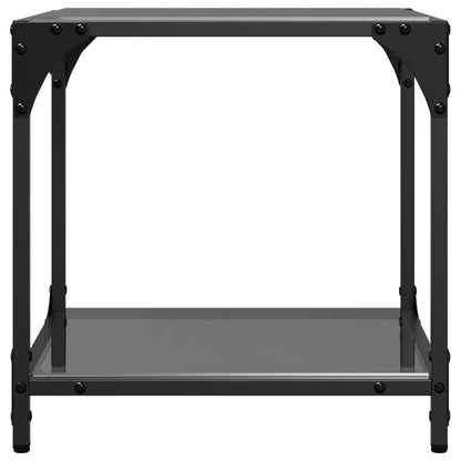 Salontafels 2 st met zwart glazen blad 40x40x40 cm staal