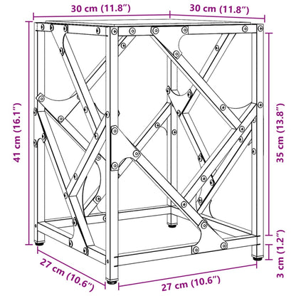 Salontafel met transparant glazen blad 30x30x41 cm staal