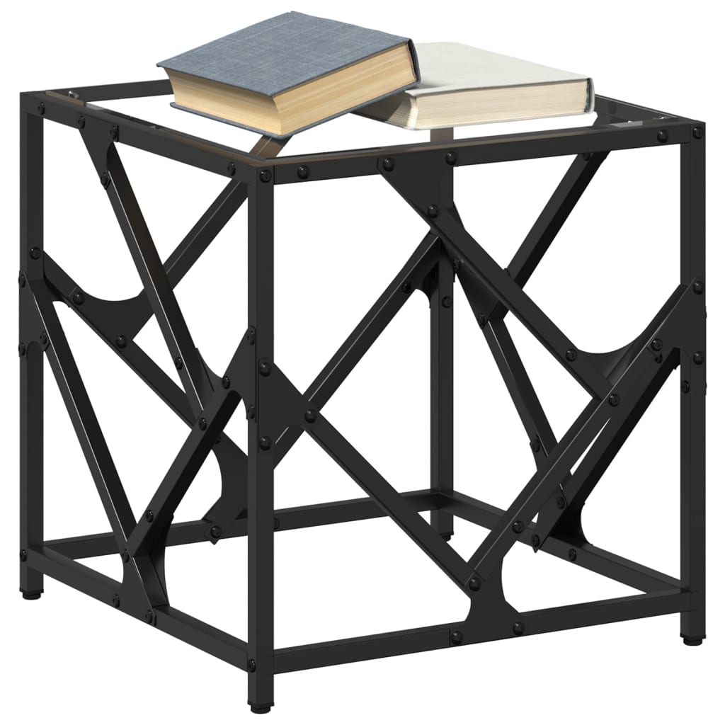 Salontafel met transparant glazen blad 40x40x41 cm staal