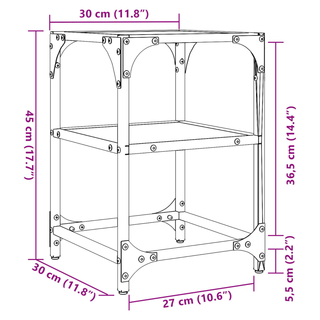 Salontafels 2 st met transparant glazen blad 30x30x45 cm staal