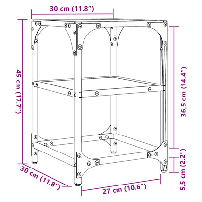 Salontafel met zwart glazen blad 30x30x45 cm staal