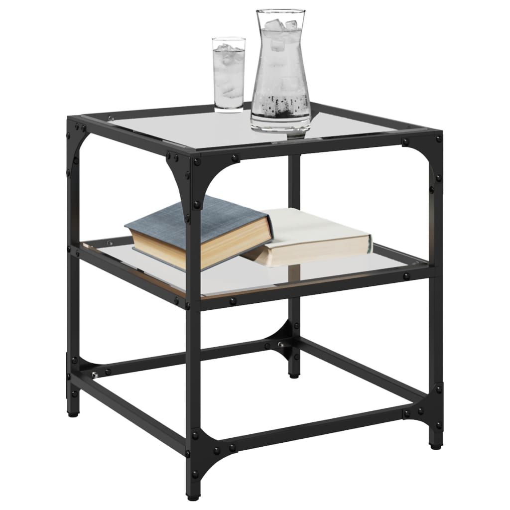 Salontafel met transparant glazen blad 40x40x45 cm staal