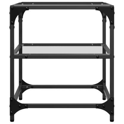 Salontafel met transparant glazen blad 40x40x45 cm staal
