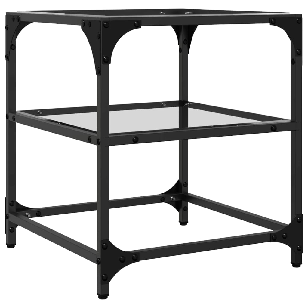 Salontafel met transparant glazen blad 40x40x45 cm staal