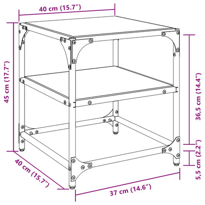Salontafel met transparant glazen blad 40x40x45 cm staal