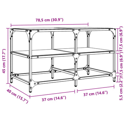 Salontafel met transparant glazen blad 78,5x40x45 cm staal