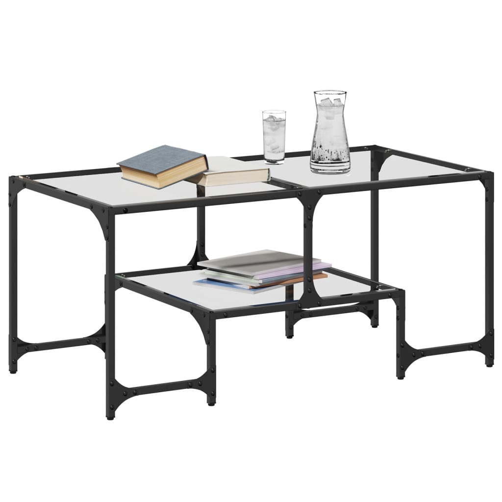 Salontafel met transparant glazen blad 98,5x50x45 cm staal