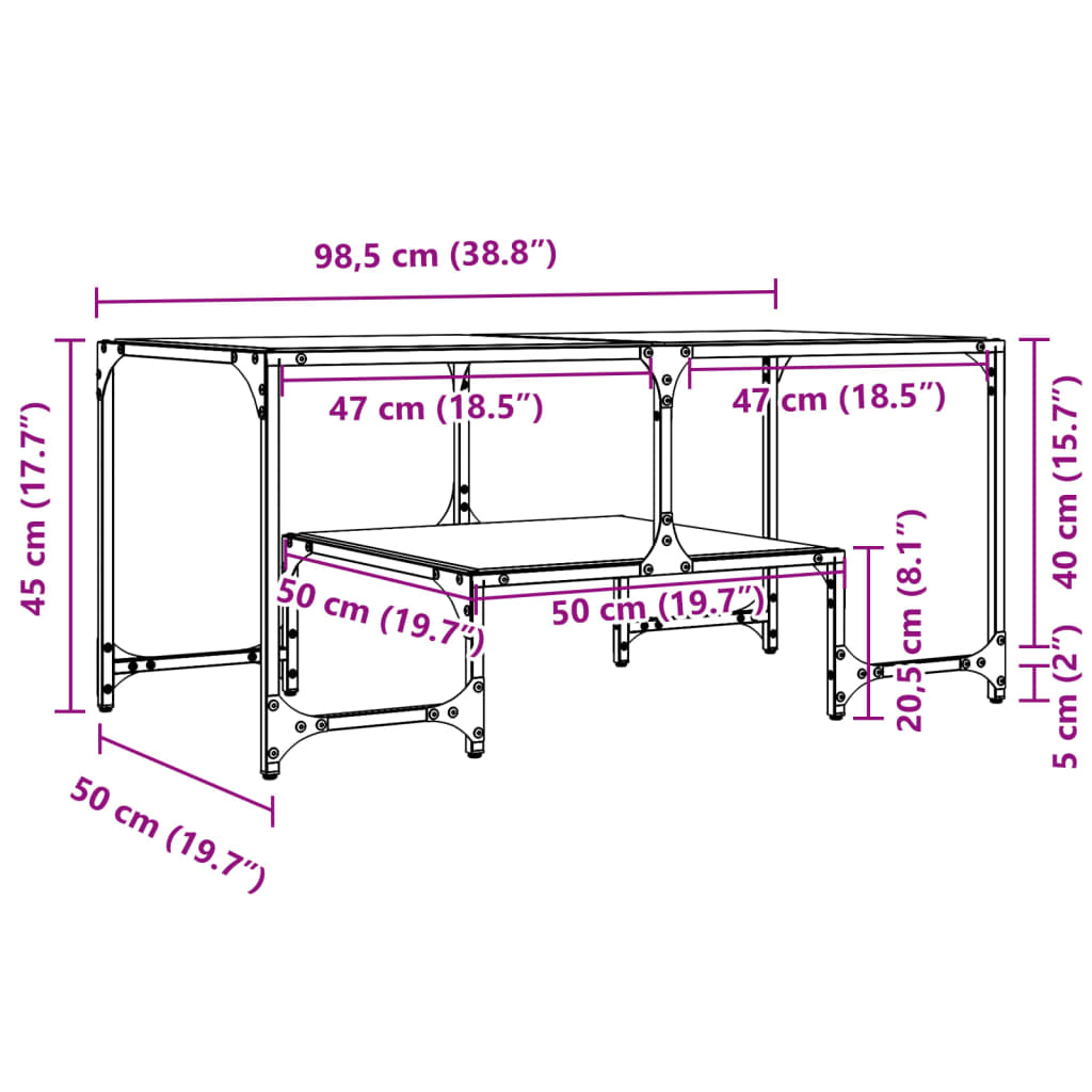 Salontafel met transparant glazen blad 98,5x50x45 cm staal