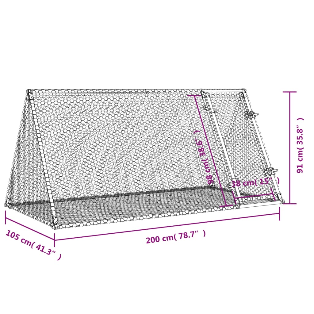Konijnenhok 200x105x91 cm gegalvaniseerd staal zilverkleurig
