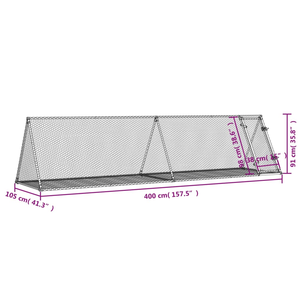 Konijnenhok 400x105x91 cm gegalvaniseerd staal zilverkleurig