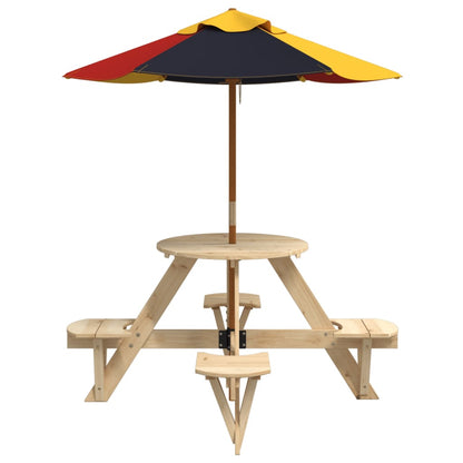 Picknicktafel voor 4 kinderen met parasol rond vurenhout
