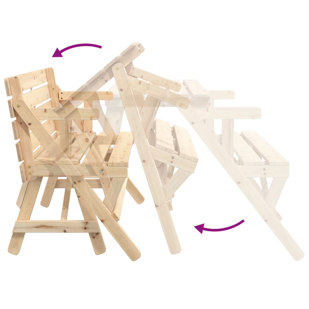 Picknicktafel met banken 2-in-1 ombouwbaar massief vurenhout