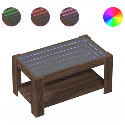 Salontafel met LED 93x53x45 cm bewerkt hout bruin eikenkleur