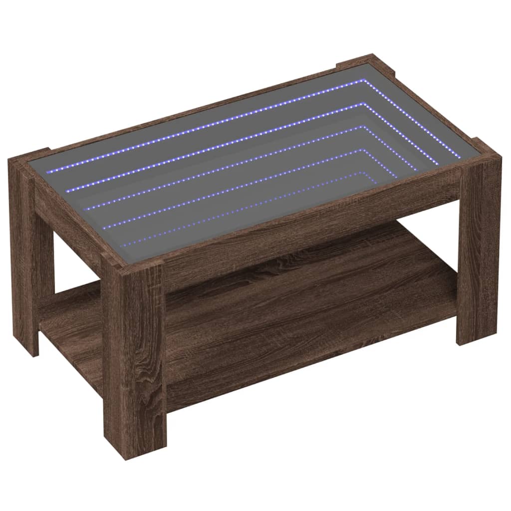 Salontafel met LED 93x53x45 cm bewerkt hout bruin eikenkleur