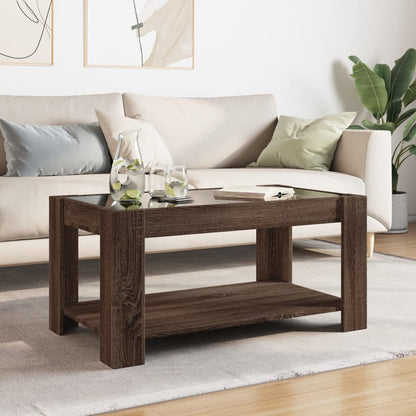 Salontafel met LED 93x53x45 cm bewerkt hout bruin eikenkleur