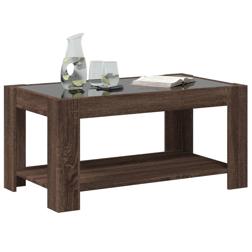 Salontafel met LED 93x53x45 cm bewerkt hout bruin eikenkleur