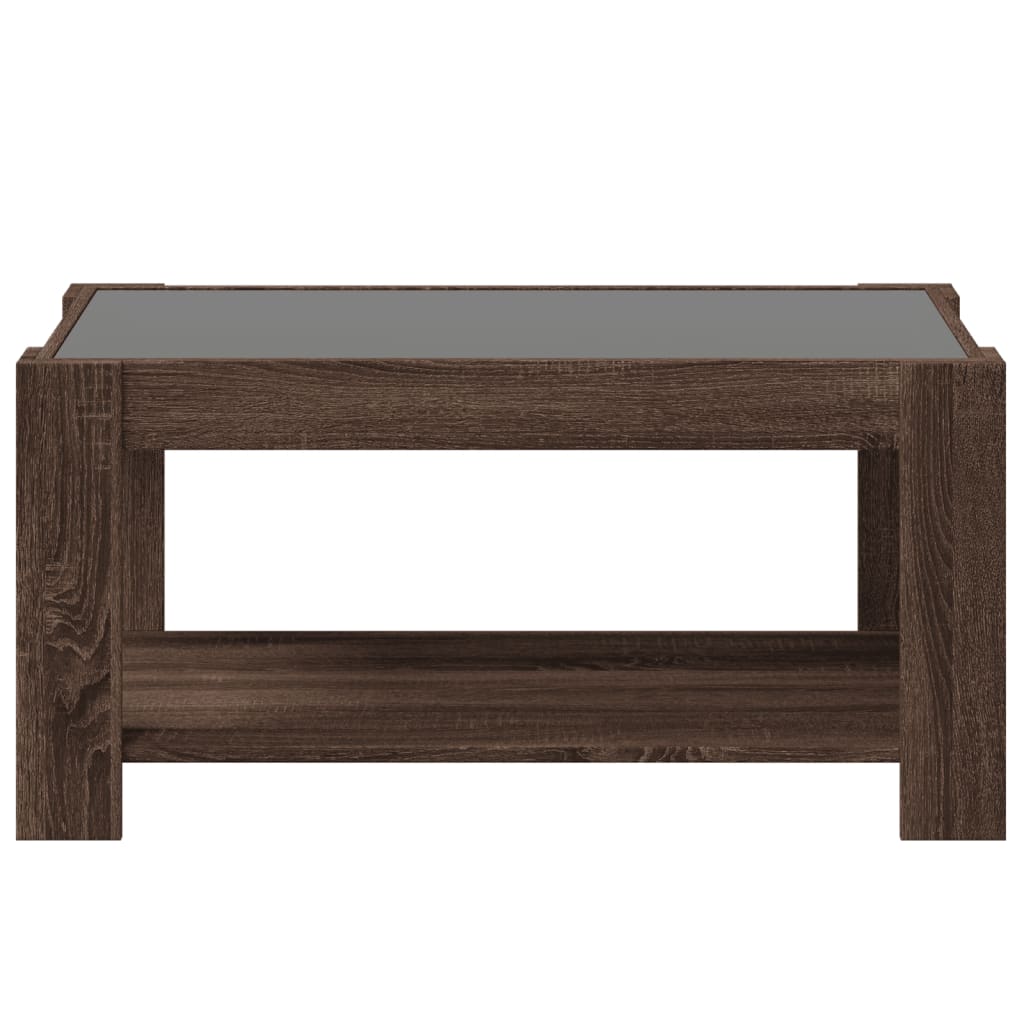 Salontafel met LED 93x53x45 cm bewerkt hout bruin eikenkleur
