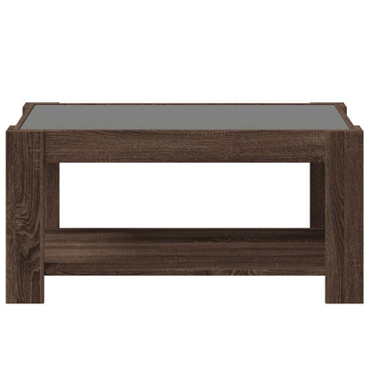 Salontafel met LED 93x53x45 cm bewerkt hout bruin eikenkleur